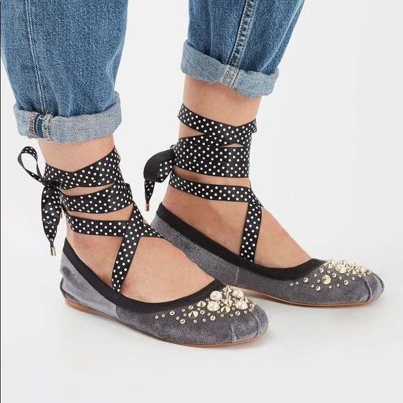 Topshop Bejewelled Ballet Flats - Picture 2 of 7